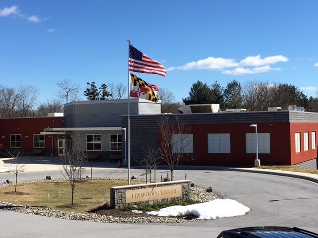 Linwood school in winter on clear sunny day.